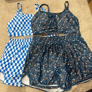 Floral and Checkered Two-Piece Swimsuit Set